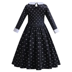 3-13T Girls Movie Wednesday Costume Black Gown Halloween Carnival Party Dresses
