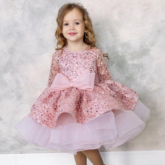 Kid Baby Girls Sequined Big Bow Cake Princess Dresses