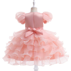 Kid Girl Princess Bubble Sleeve Sequins Pompous Gauze Dresses