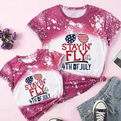 Family Matching Mother Daughter Short Sleeves Independence Day Cotton T-shirt