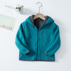 Kid Boy Girl Casual Hooded Jacket Double Polar Fleece Zipper Coat
