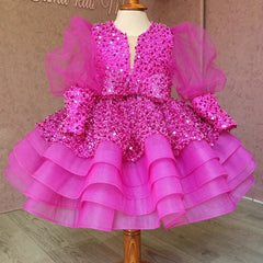 Kid Girl Princess Stylish Sequin Mesh Bubble Sleeves Fluffy Dresses