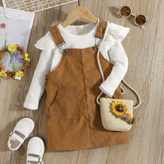 Kid Baby Girls Set Long Sleeve Corduroy Strap 2 Pcs Sets
