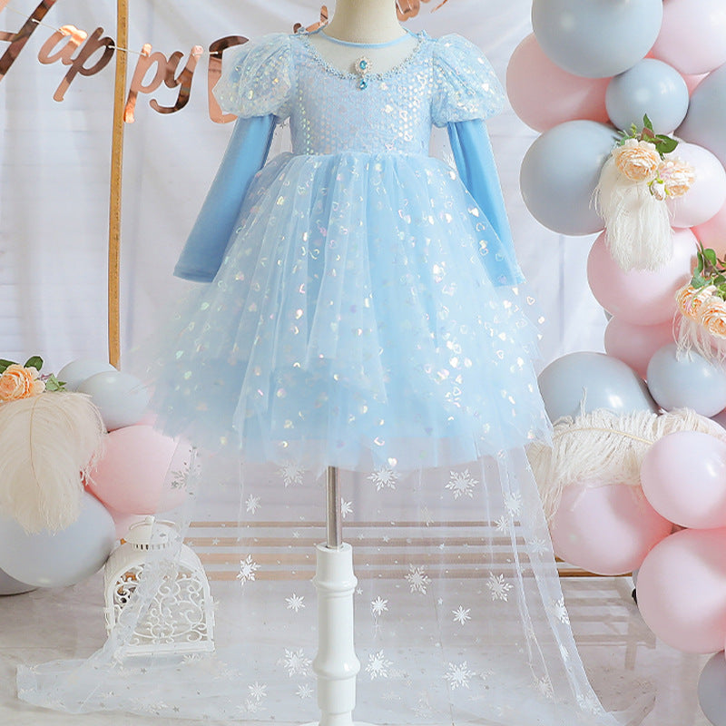 Kid Girl Mesh Princess Autumn Elsa Pompous  Frozen Dresses