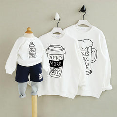 Family Matching Milk Tea Coffee, Warm Heart Letter Printing Shirts Tops