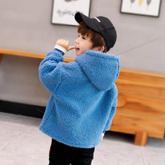 Kid Boys Cashmere Hooded Thick Imitation Lamb Cashmere Sweaters