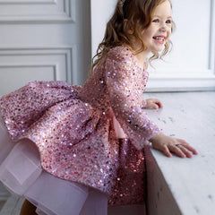 Kid Baby Girls Sequined Bow Cake Princess Dresses