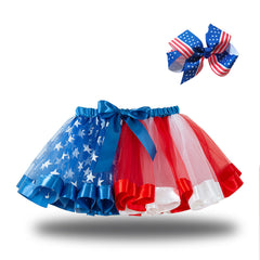 Kid Baby Star Flag Half Bow Mesh Tutu Skirts