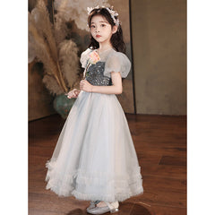 Kid Girl Grey Super Immortal Fairy Princess Piano Performance Dresses