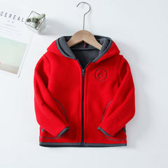 Kid Boy Girl Casual Hooded Jacket Double Polar Fleece Zipper Coat