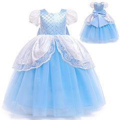 Kid Girl Princess Mesh Cinderella Bubble Sleeves Dress