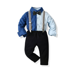 Kid Boy Suit Long Sleeve Suspenders  Autumn Formal Suits 4 Pcs Sets