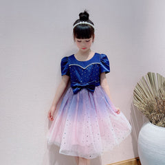 Kid Baby Girls Summer Frozen Princess Sequins Mesh Pompous Dresses