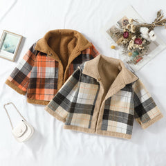 Kid Baby Boy Autumn Plush Plaid Double Sided Coat