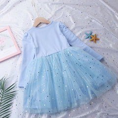 Kid Girl Elsa Long Sleeved Pure Autumn Fluffy Yarn Dress