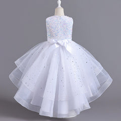 Kid Girl Princess European Flower Fluffy Yarn Trailing Dresses