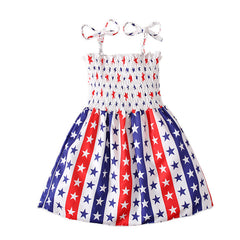 Kid Baby Girls Strap Independence Day Summer Star Flag Banded Party Dresses