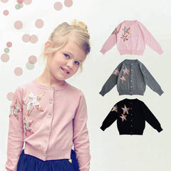 Kid Baby Girls Pure Cotton Knit Soft Cute Sweater Sequined Star Cardigan