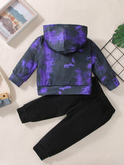 Baby Boy Suit Purple Tie-dye Alphabet Long Sleeve 2 Pcs Sets