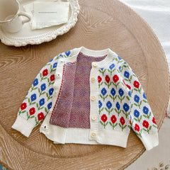 Baby Girl Fall Diamond Knit Korean Cotton Yarn Sweater