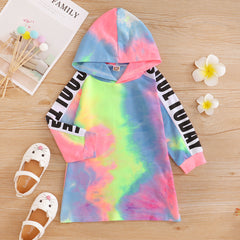 Kid Baby Girls Tie-dye Alphabet Long-sleeved Casual Dress
