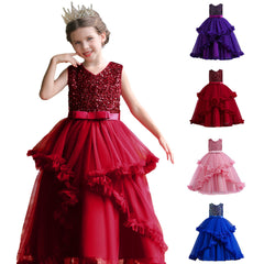 Kid Christmas Girl Princess Sleeveless Glitter Flower Birthday Fluffy Dresses