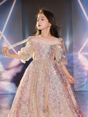 Kid Girl Sequined Catwalk Host Luxury Piano Dresses