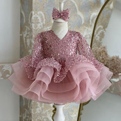 Kid Baby Girls Princess Pink Sequin Fluffy Dresses