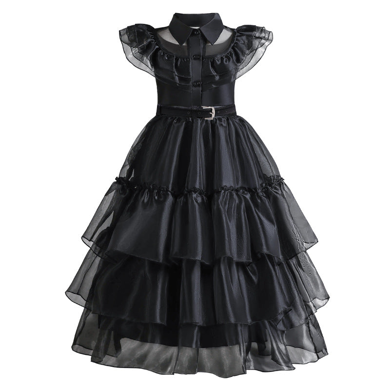 Girl Dress Skirt Black Flying Sleeve Waist Cinched Princess Dress Kids Girls Princess Cosplay Costume