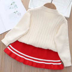 Kid Girl Korean Bowknot Sweater Knit Trend 2 Pcs Sets