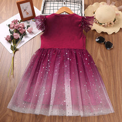 Kid Girl Gradual Color Sky Mesh Sweet Summer Dresses
