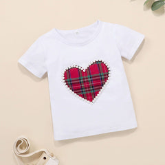 Infant Kid Baby Girls  Plaid Print Pearl Short Sleeve 2pcs Set