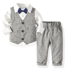 Gentleman Baby Boy Set Plaid Fashion Suits Formal 2 Pcs