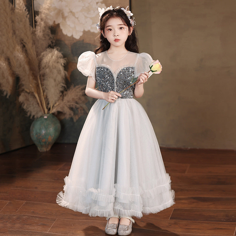 Kid Girl Grey Super Immortal Fairy Princess Piano Performance Dresses