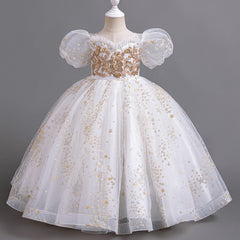 Kid Girl Princess Piano Summer Performance Host Evening Dress