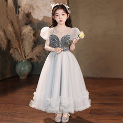 Kid Girl Grey Super Immortal Fairy Princess Piano Performance Dresses