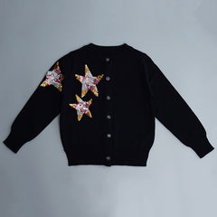 Kid Baby Girls Pure Cotton Knit Soft Cute Sweater Sequined Star Cardigan