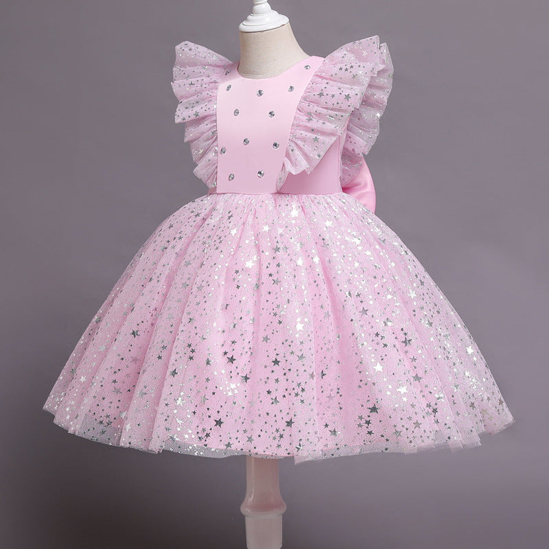 Kid Girl Flying Sleeve Princess Star Gauze Pompous Dresses