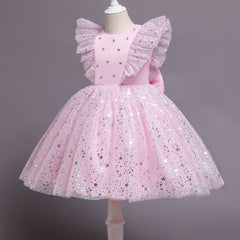 Kid Girl Flying Sleeve Princess Star Gauze Pompous Dresses
