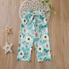 Kid Baby Girls Versatile Fashion Sunflower Lace-up Wide Leg Pants