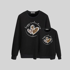 Family Matching Mom Girl Cotton Valentine's Day Lettering Leopard Print Shirts