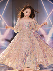Kid Girl Sequined Catwalk Host Luxury Piano Dresses