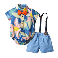 Baby Boy Printed Short-sleeved Suspenders 2 Pcs Sets