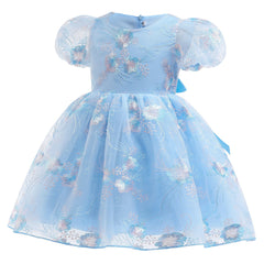 Kid Baby Girls Summer Bubble Sleeve Princess Embroidered Mesh Gown Dresses