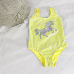 Kid Girl Sequin Embroidered Onepiece Unicorn Foil Swimsuit