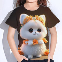 Kid Girl Cute Puppy 3D Printed Short Sleeve Comfortable T-shirt