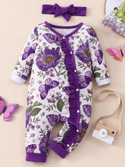0-18M Baby Girl Onesie Long Sleeved Floral Rompers