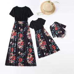 Family Matching Parent-child Printed Short Sleeve Stitching Dresses