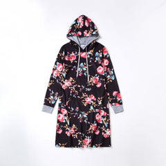 Family Matching Mother-daughter Floral-printed Black Dress
