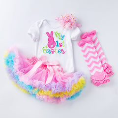 Baby Girl Easter Egg Embroidered Short Sleeve Pastel Sets 2 Pcs